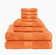8 PCS NEON ORANGE TOWELS SET SOFT FLUFFY ABSORBENT 100% COTTON GREATWESTERNTEX