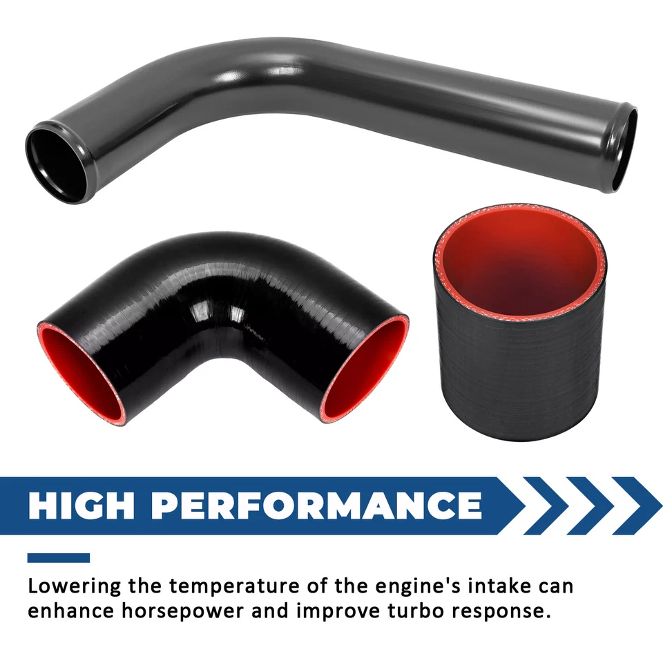 2.5" 63mm Black Universal Aluminum Turbo Intercooler Pipe Kit + Hose + Clamp - Image 2 of 4