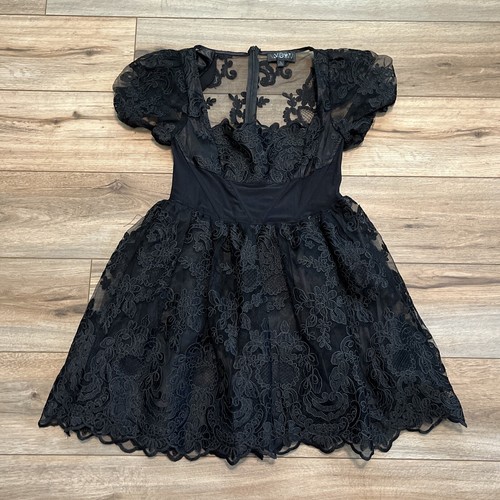 Widow In Distress Mini Dress SZ Large Lace Tulle Mesh Goth Black Dolls