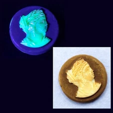Antique Cameo Uranium Glass Cabochon Czech Painted Custard Glass 14.5mm C6