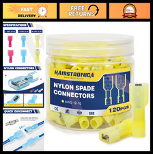 120PCS Nylon Spade Connectors, 12-10 AWG Insulated Quick Disconnect Terminals, A