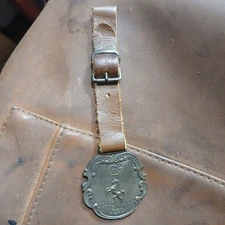 Watch Fob: Metal Colt Watch Fob With Brown Leather Strap 