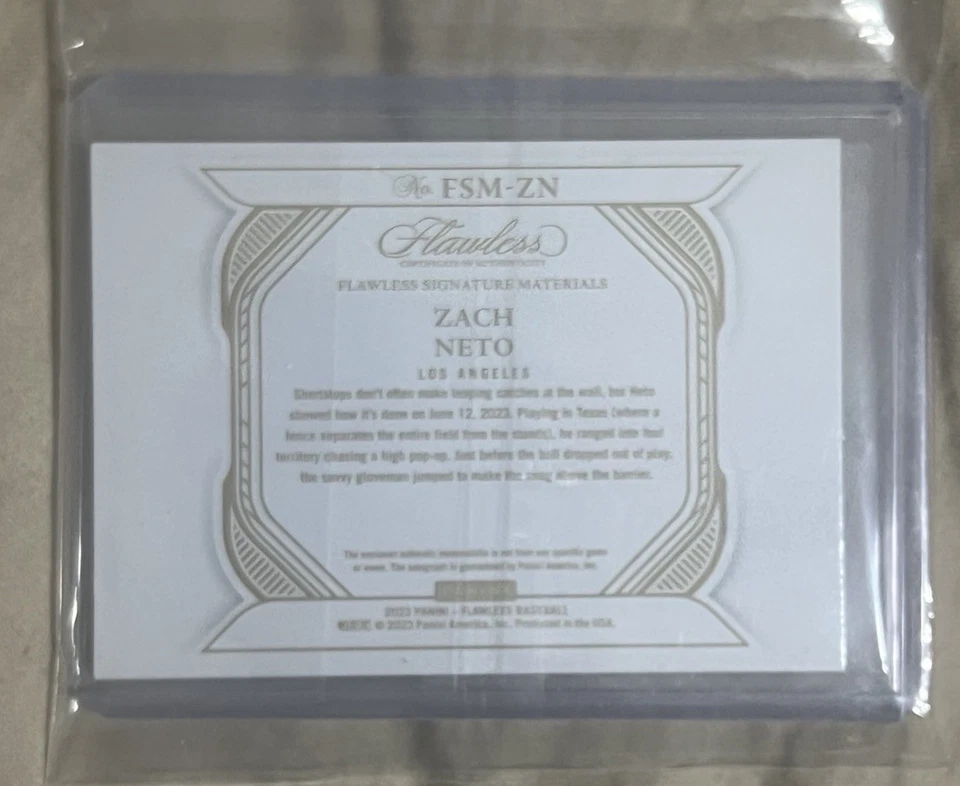 2023 Panini Flawless Signature Materials  /5 Zach Neto Rookie Auto RC - Image 2 of 2