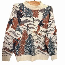 Vintage Ski Novelty Crossings Knit Sweater Large