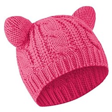 Cute Cat Ear Beanie Hat Cat Knitted Hat Winter Cable Knit for Medium Rose Red