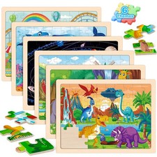 6 Packs Wooden Puzzles for Kids Ages 4-6, 60 Piece Wood Dinosaur Animals Jigs...