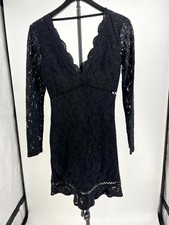 Express Mini Sheath Dress Womens XS Black Stretch Scalloped Black Lace V Neck