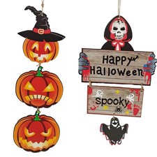 Wooden Pendant Pumpkin Tree Door Window Halloween Decoration Holiday Party Gift