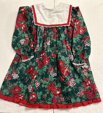 Vintage Bryan Christmas Red and Green Girl Dress Size 6x Long Sleeve Bib