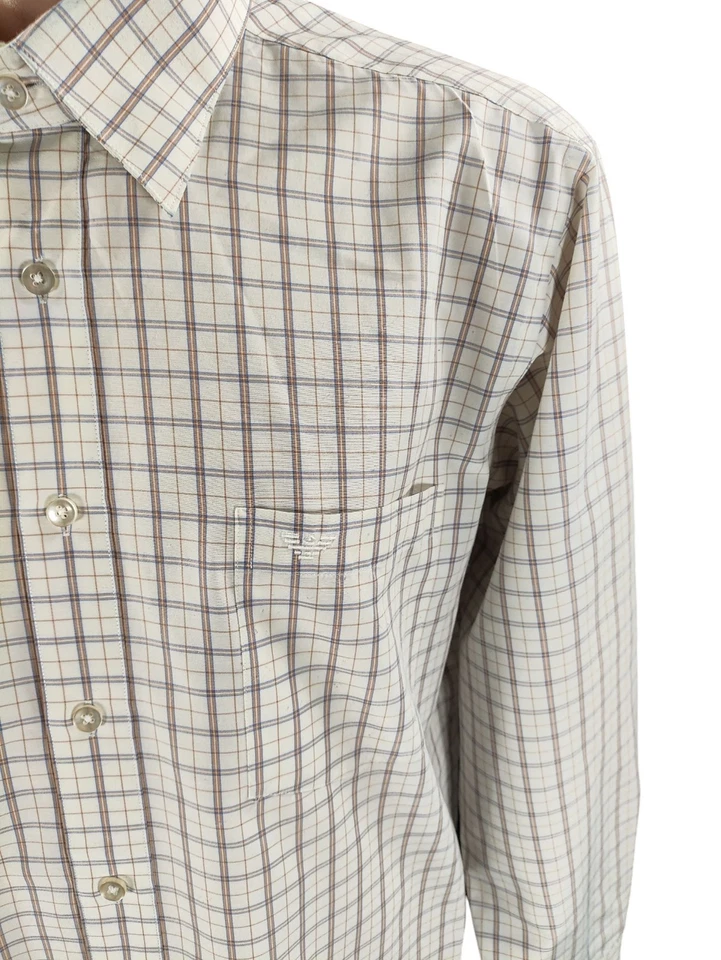 Camisa de vestir Armani Trademark para hombre talla L blanca a cuadros diseñador abotonada  Foto 2 de 4