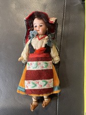 NICE Vintage German 7” Bisque Painted Face Doll RARE Marked Leather Shoes HTF
