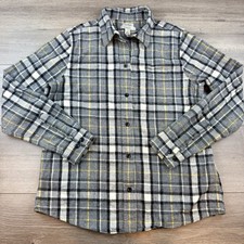 LL Bean Scotch Plaid Flannel Shirt Relaxed Fit Women's Small Gray Plaid Tartan