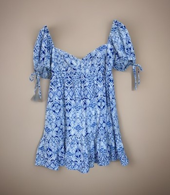 Olivaceous Babydoll Dress Womens Sz Large Tiered Short Puff Sleeve White Blue | eBay Olivaceous Babydoll Dress Womens Sz Large Tiered Short Puff Sleeve White Blue | eBay