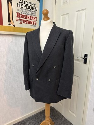 Burberry Herren Vintage Bespoke Zweireiher Blazer Dunkelgrau 80er Gr. 42