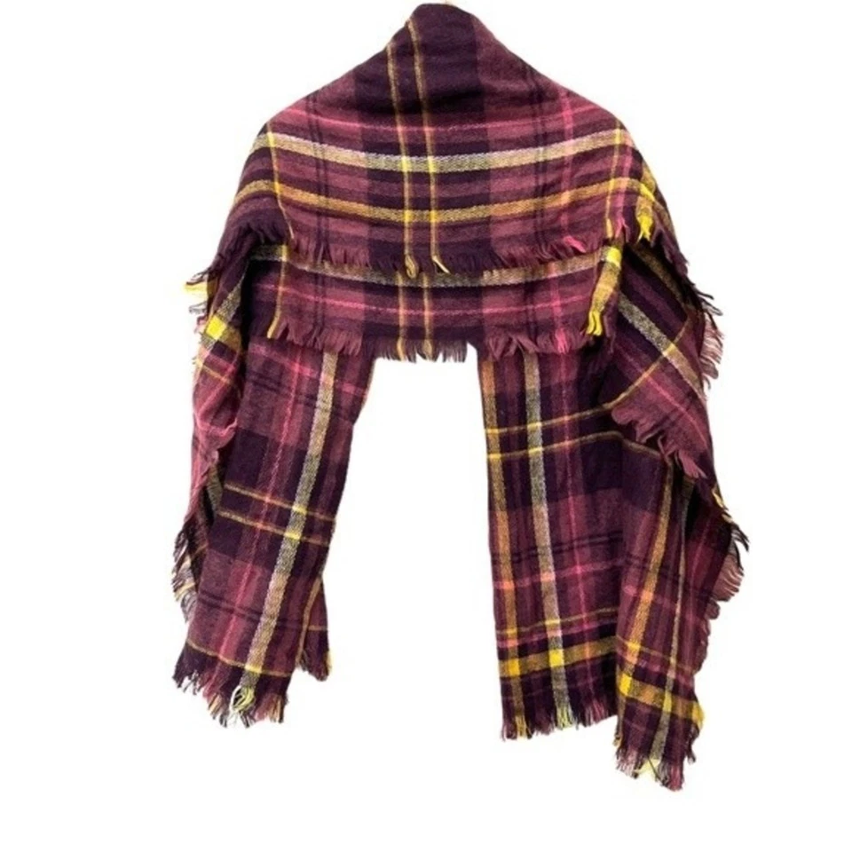 Aerie 格子围巾流苏柔软紫色金色均码约 32x64 毛毯新品 — 第 2/4 张图片