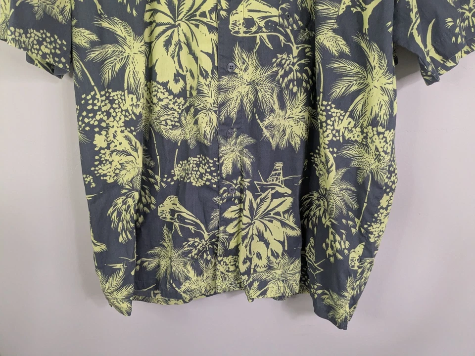 Camisa Columbia Para Hombre Extra Grande Gris Abotonada Manga Corta Floral Pesca Foto 3 de 4