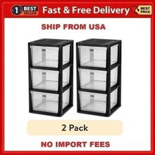 Sterilite 3 Drawer Tower, Plastic Storage Organizer with Removable Clear Bins