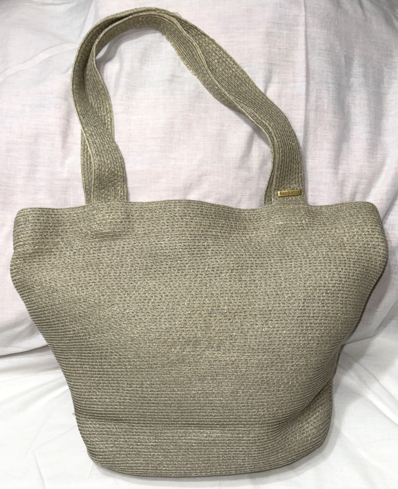 Eric Javits New York Squishee Lined Snap Straw Shoulder Bag Tote Handbag Purse