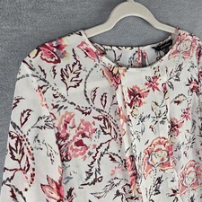 Banana Republic Blouse Womens M White Floral May Flounce Sleeve Top Chiffon