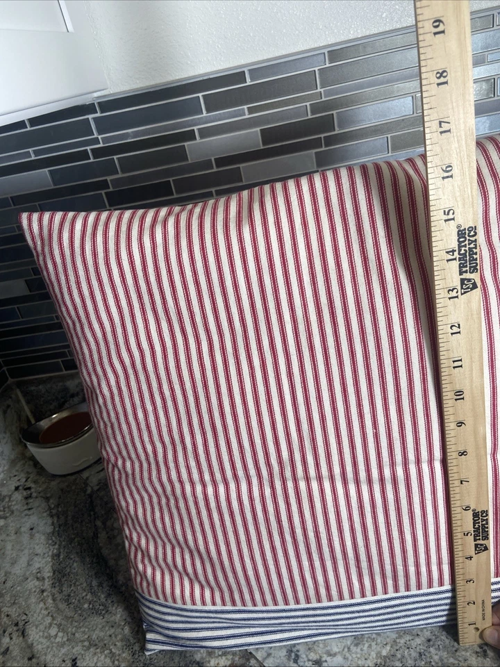Ticking Stripe Americana Throw Pillow 16”X 16” Primitive Farmhouse Red White Blu - Image 4 of 4