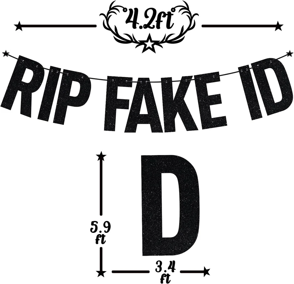 Banner de identificación falso negro brillante rasgado, 21 y legal/feliz 21 cumpleaños/chica caliente HBD, F Foto 2 de 4