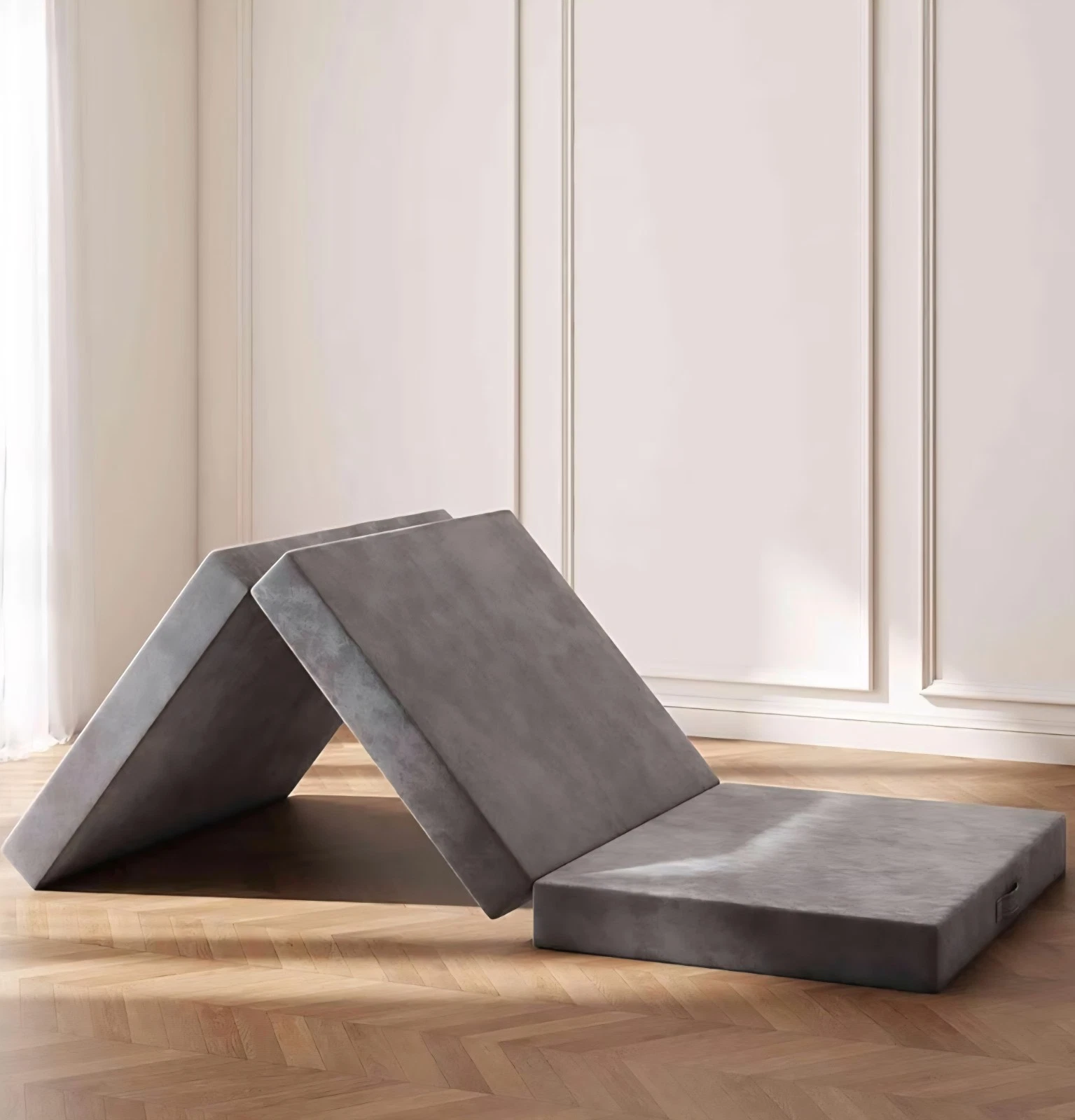 Tri-Fold Memory Foam Mattress 6" Twin Reversible Folding Topper with Cover, Gray