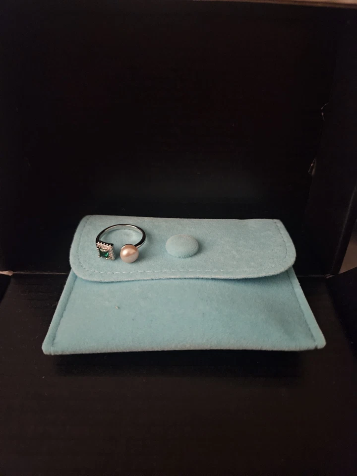 开封天然粉红色珍珠戒指带绿色立方氧化锆 — 第 2/4 张图片