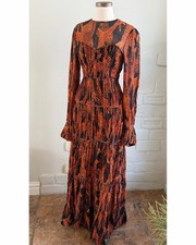 FARM Rio Giraffes Puff Sleeve Maxi Dress Size S Designer MSRP $315 Resort