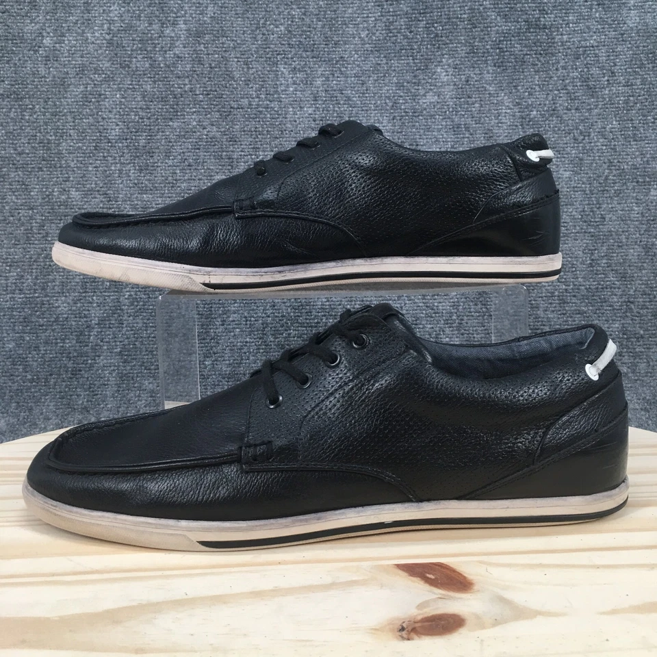 ALDO Shoes Mens 13 Casual Moc Toe Oxford Sneakers Black Leather Comfort Lace Up - Image 2 of 4