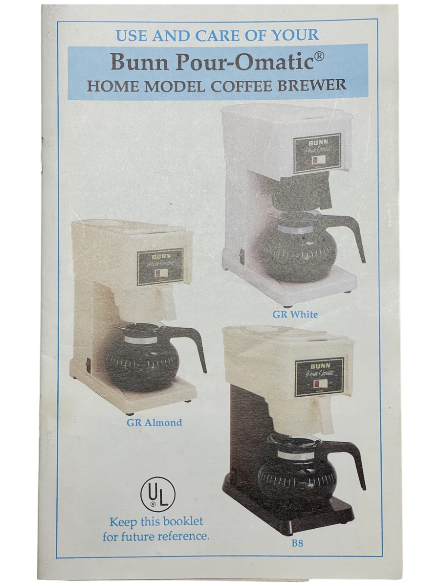Vintage 1990 Bunn Pour Omatic Coffee Brewer Instruction Manual GR Series