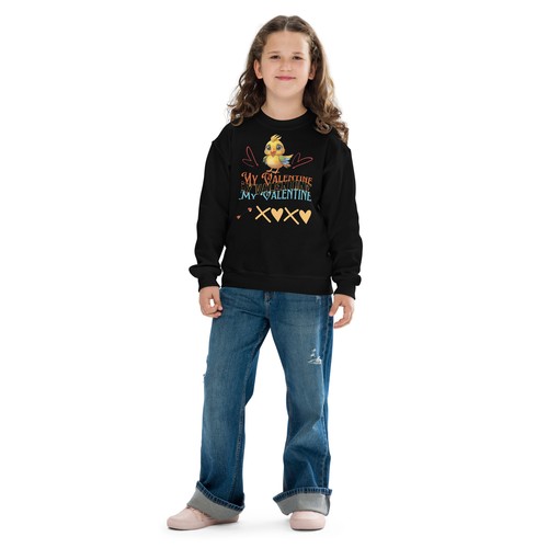 Valentine's Day Youth Kids crewneck sweatshirt with bird design - Picture 2 of 7