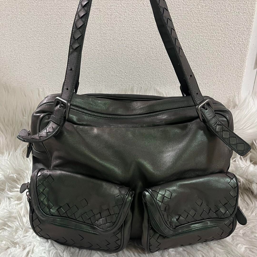 Bottega Veneta Green Intrecciato Leather Tote Shoulder Bag Preowned Ex++ Condition