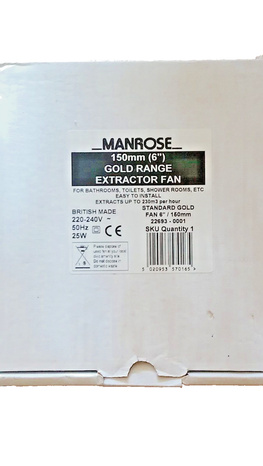 Manrose Gold 6" (150mm) Wall/Ceiling/Shower/Bathroom/Toilet Extractor