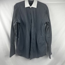 Donald J Trump Shirt Men's Large S Black Gray Striped Signature Collection Dress