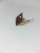 Rhombus Cabochon Merlot Chalcedony Gold Tone Copper Ring