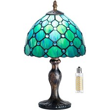 Tiffany Table Lamp Stained Glass Crystal Bead Style Table Light, Handmade Des...
