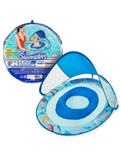 NEW~ Swimways Premium Baby Spring Float with Sun Canopy up to 33 lbs Shark Blue