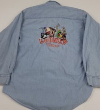 Vintage 90s 1998 Warner Bros Looney Tunes Denim Shirt Vtg Cartoon USA Blue Jean
