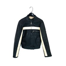 Harley Davidson Vintage Black Beige Genuine Leather Biker Jacket - Size M
