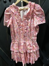 LoveShackFancy Ellis Floral Print Ruffled Mini Dress in Pink/Multi Size L - EUC