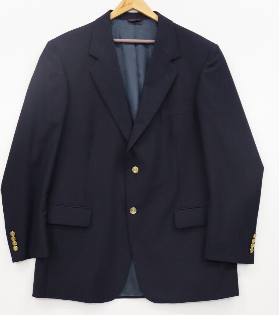 Savile Row Blazer Mens 44L Navy Blue Jacket Gold Logo Button