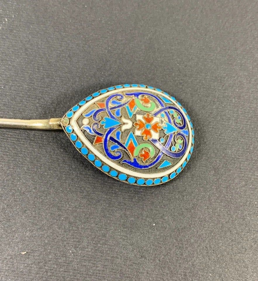 Imperial ruso cloisonne esmalte en 84 cuchara de plata zolotnik Moscú 1888-5,75" Foto 3 de 4