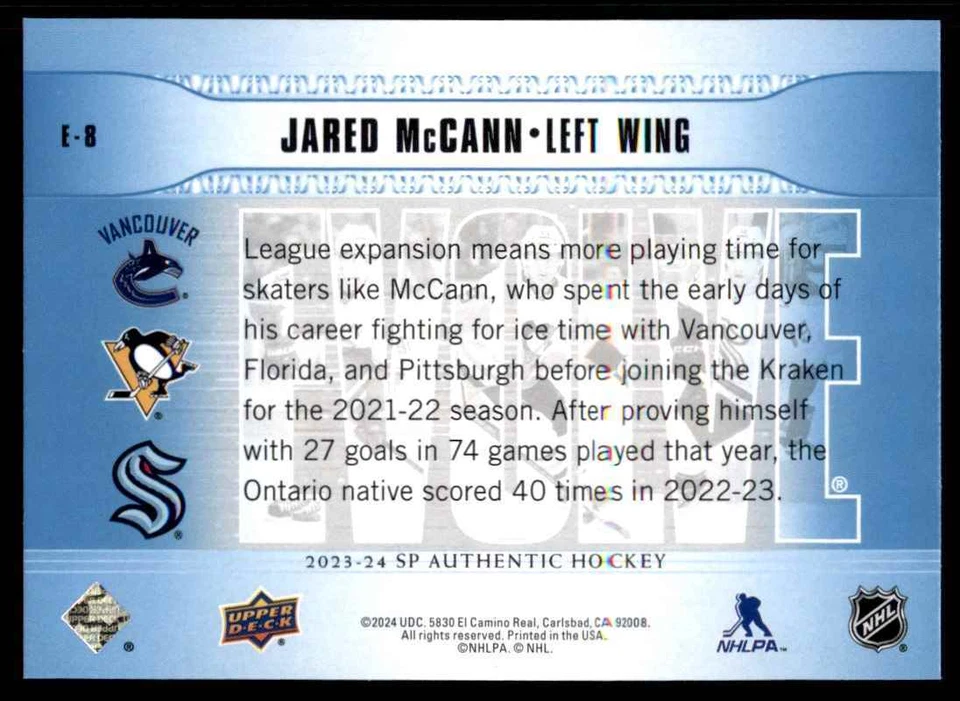 2023-24 SP AUTHENTIC EVOLVE BLUE JARED MCCANN CANUCKS PENGUINS KRAKENS #E-8 - Image 2 of 2