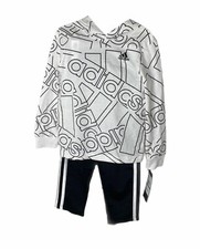 Boy's Hooded Shirt and Pant's Adidas Black and White Logo Pattern 2 Piece Set