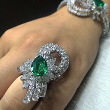 9.87CT Simulated Sapphire  Emerald Luxury Stylish Wedding Bride Women's Ring