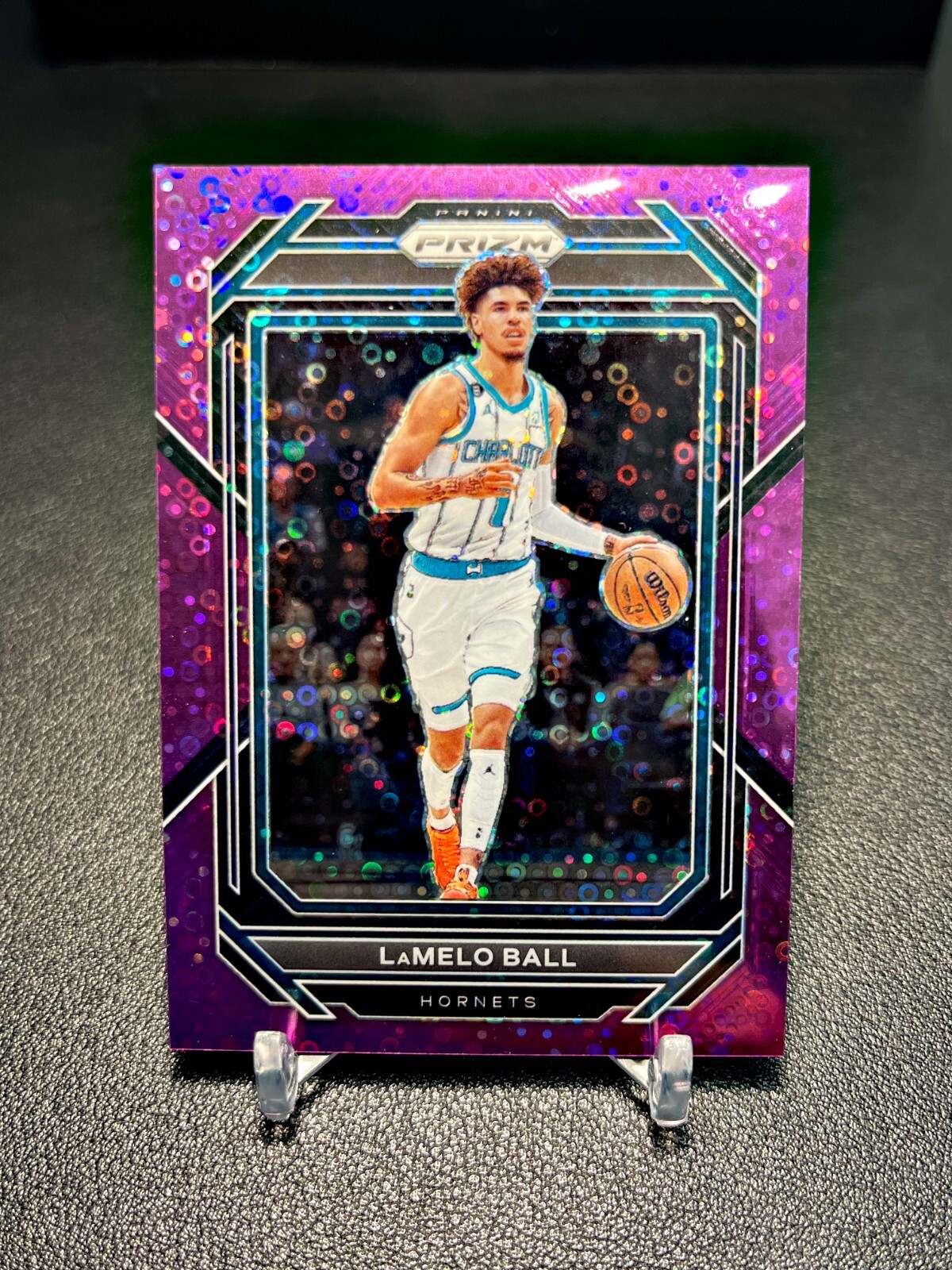 2022-23 Prizm Fast Break #150 LaMelo Ball Purple Disco 38/75 Charlotte Hornets