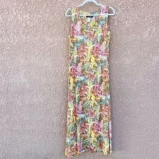 Citron Santa Monica Tropical Bird Print Sleeveless Maxi Dress Vacation Resort