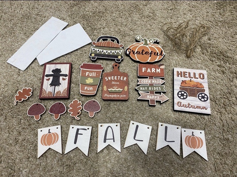Fall Autumn Harvest Tiered Wooden Tray Set Decor Thanksgiving Table Decor New