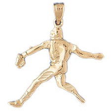 Baseball Player Charm Pendant 14k Gold 1.9 Grams 