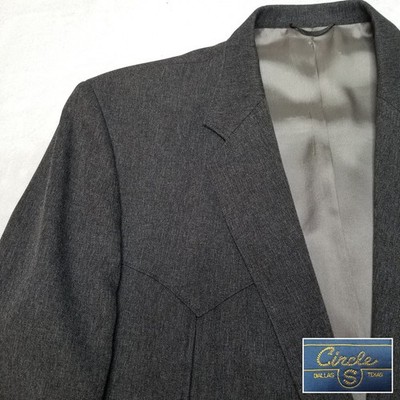 Circle S Mens Western Yoke Blazer 46L Gray Sport Coat Jacket Rockabilly Cowboy